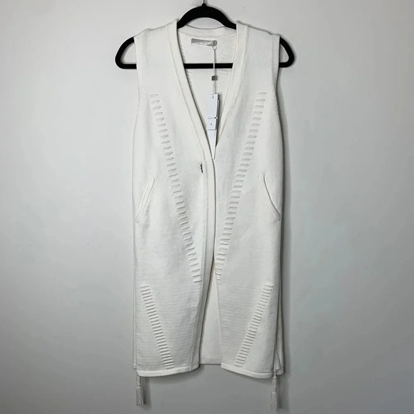 Anthropologie One Grey Day Drew Cardigan Vest Blazer Sleeveless Open Tassel - Picture 5 of 11